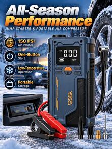 8000A Car Jump Starter With Air Compressor, Portable Tire Inflator With Digital Display, LED Light, 12V Vehicle Battery Booster For Car SUV Pickup Truck Motorcycle, Winter Must-Have, Gift For Man Woman - Wireless - View 4
