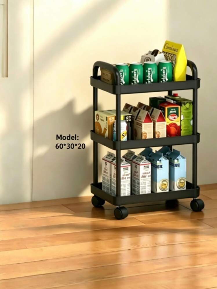 Mobile Rolling Storage Cart With Lockable Wheels & Handle, Multi-Function Plastic Utility Trolley, Freestanding Storage Organizer For Kitchen, Bathroom, Laundry Room, Office - Multicolor - View 7