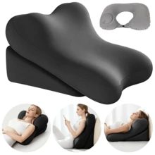 Reading Pillow For Bed Back Rest Lumbar With Support Arm Seat Cushion Lounger, Includes An Inflatable Neck Pillow - Black - View 2