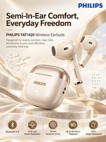 PHILIPS Earbud Bluetooth Nirkabel Sejati TAT1420: Peredam Kebisingan Panggilan AI, Desain Semi-In-Ear yang Ringan, Sempurna untuk Perjalanan, Olahraga, dan Mendengarkan Musik Sehari-hari. - View 2