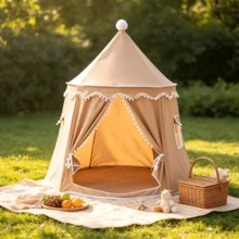 Tenda Teepee Mewah dengan Rumbai, Ruang Pribadi Dalam Ruangan, Pelindung Matahari untuk Berkemah di Luar Ruangan, Dapat Dilipat dan Mudah Dirakit - A - View 2