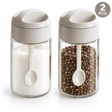 1–2pcs Gray Glass Seasoning Jars With Built-In Small Spoon And Dust-Proof Lid, Transparent Kitchen Spice Storage Containers For Salt, Sugar, Spices, Pepper And Seasoning Powder, Kitchen Countertop Organizer - Multicolor - View 12