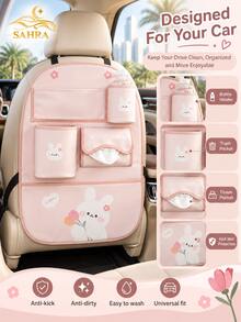 SAHRA 1pc Cute Cartoon Car Seat Back Storage Bag, Multifunctional Car Trash Can, Creative Car Interior Storage, Car Seat Back Kick Mat, Vehicle Decoration - Multi-color - View 5