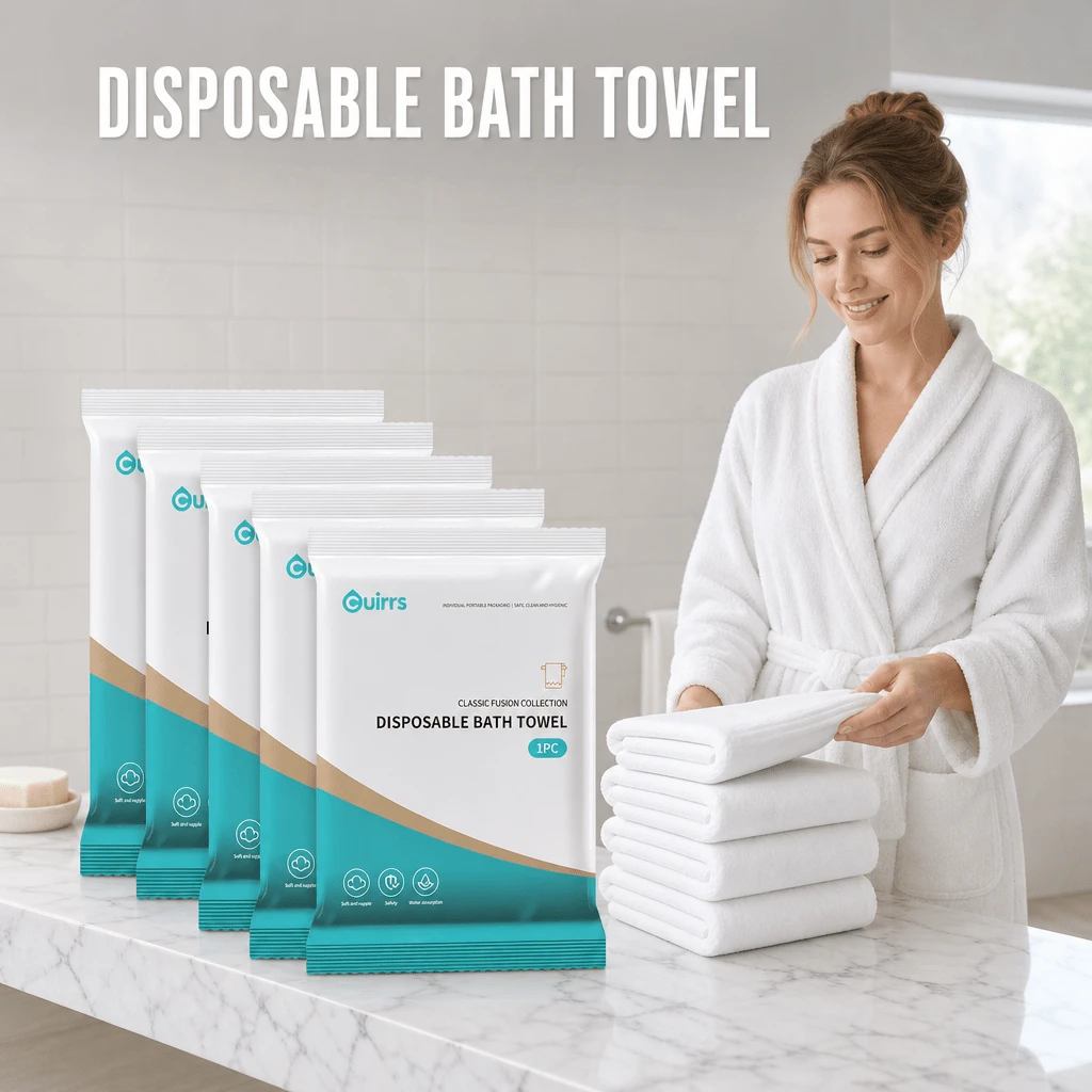 5 Packs Disposable Luxury Thick Towels, 70gsm Soft Non-Woven Fabric, Individually Wrapped, 50x100cm, Suitable For Travel, Gym And Outdoor Use - White - View 1