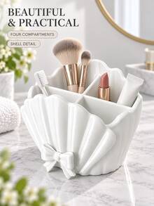 Kotak Penyimpanan Bentuk Cangkang dengan Dekorasi Pita, Multi Kompartemen, Tempat Kosmetik, Kuas Makeup, Perhiasan, Hadiah Pernikahan Sempurna, Dekorasi Meja Rias Elegan, Kamar Mandi, Asrama, Kembali ke Sekolah - MultiWarna - View 4