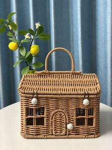 XD Handwoven Rattan Banquet Basket With Portable Rattan Storage Box, Wedding Bridesmaid Gift, Birthday Gift Box, Home Storage Basket, Box, Container, Open Storage Bin, Handwoven Creative Cottage Rattan Picnic Storage Basket - Brown - View 13