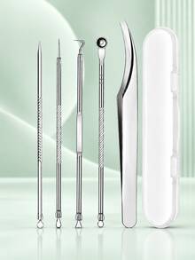 5pcs/2pcs/1pc Blackhead Removal Tool Set With Storage Box, Precision Curved Dolphin Tip Tweezers, Stainless Steel Pimple Extractor And Acne Squeezer Tool, Suitable For Blackheads, Ingrown Hairs, Nose Cleaning And Facial Skincare - Multicolor - View 6