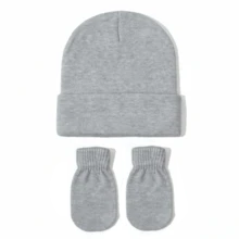 3pcs Boys & Girls Autumn/Winter Knitted Hat & Gloves Set, Winter Beanie + Gloves 3 Pieces Set, Infant Toddler Casual Knitted Hat Set, Soft & Warm, Solid Color Minimalist, Multiple Colors Available - 3pcs - View 8