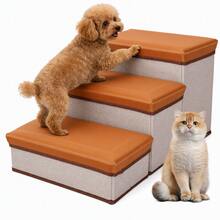 Dog Stairs With Sofa Storage, 3-Step Foldable Pet Stairs With Storage And Non-Slip Surface - Coffee Brown - View 5