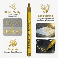 Gold Tombstone Touch-Up Pen, Repairs Faded Engravings On Tombstones And Granite Surfaces, Weather-Resistant And Quick-Drying, Designed For Cemetery Maintenance And Color Restoration Of Marble And Tiles - Multicolor - View 6