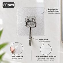 Heavy Duty Hooks, 1-30pcs/Pack, No-Drill Wall Mount Self-Adhesive Removable Transparent, Waterproof Rust-Proof, Suitable For Bathroom, Kitchen, Home And More - One Size - View 14