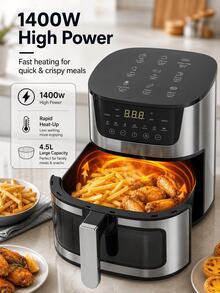 SMEGGEMS 4.5L Air Fryer, 1400W With Viewing Window, 9 Food Time And Temperature Guides, 7 Cooking Presets And Digital Touch Control - Black - View 3
