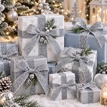 5 Yards Silver Glitter Ribbon, 3.8cm Christmas Sequin Glitter Satin Ribbon, DIY Bow Handmade Supplies, Holiday Gift Box Packaging, Christmas Tree Decoration, Tableware Napkin Tie, Greeting Card Decoration, With Subtle Glitter, Winter Christmas Party Atmosphere Handmade Decorative Ribbon - Silver - View 2