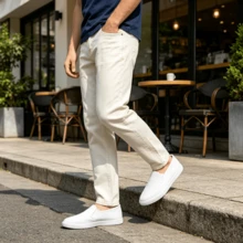 Black Canvas Slip-On Shoes, Lightweight Breathable Casual Slip-On Design, Suitable For All Seasons, Daily Commute, Outdoor Walking, Vacation - White - View 5
