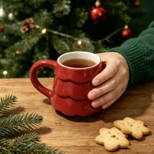 1pc Christmas Tree Ceramic Mug, 300ml/10.14oz Minimalist Style Christmas Theme Coffee Cup Milk Cup, Suitable For Christmas Holiday, Office Gathering, Cute Christmas Gift - Multicolor - View 5