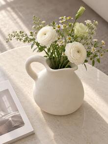 1pc Cream White Ceramic Water Pitcher Vase, Rough Textured Pottery Flower Pot With Handle And Wavy Spout, Rustic Modern Home Decor, Suitable For Living Room, Entryway, Shelf, Mantel, Coffee Table, Dining Table Centerpiece, Housewarming Gift - Short and Stout Water Bottle Vase - View 7
