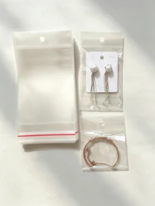 100pcs Transparent Self-Sealing Plastic Bags, Multiple Sizes Reusable Polyethylene Bags With Hanging Holes, Jewelry Display Packaging Bags, Gift Packaging Bags, Gift Storage Bags - Multiple Styles - View 6