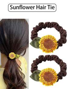 2pcs Sunflower Hair Ties & Hair Clips, Premium Hair Accessories For Women - Hair Tie + Hair Clip - View 9