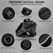 Tactical Dog Harness Anti-Pull Pet Vest, Heavy Duty K9 Harness With Easy-Control Handle, Breathable Military Dog Vest, Reflective Adjustable Training Harness, Suitable For Medium And Large Dogs - Multicolor - View 7