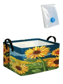 Multifunctional Storage Basket, Vacuum Storage Bags, Sunflower Print Storage Basket, Home Storage Essential, Clothing Organizer, Large Capacity Storage, Suitable For Home, Rental, Dorm, Practical Housewarming Gift, Portable Storage Bin, Home Organization Must-Have Storage Set - Multicolor - View 13
