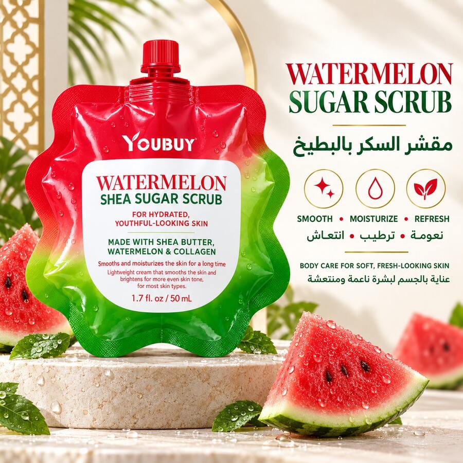 Watermelon Shea Butter Sugar Scrub, Unisex Exfoliating Moisturizing Body Scrub, Contains Shea Butter And Watermelon Collagen With Sugar Grain Texture, Suitable For Daily Shower Skincare, Gentle Body Exfoliation, Suitable For Rough And Dry Skin