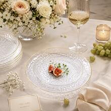 10/25/50pcs Transparent Hammered Gold Rim Dinner Plate Set, Includes 7.5 Inch/10.25 Inch Plates, Suitable For Serving Food, Fruit, Snacks, Desserts And Salads, Also Can Be Used As Cheese And Candy Trays. Multi-Purpose Tableware, Suitable For Parties, Weddings, Birthdays, Picnics, Halloween, Christmas And Other Holiday Occasions, Easy To Clean, Suitable For Elegant Table Setting At Home And Events. - Transparent - View 6