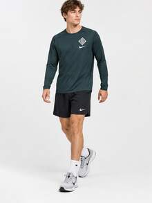 Kaos Lengan Panjang Nike Crew Neck Bergambar Cepat Kering, Hijau Tua, Pria - Hijau tua - View 9