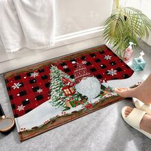 1pc Soft Faux Cashmere Material Floor Mat, Christmas Holiday Red Plaid Cartoon Decorative Rug, Kitchen Entrance Door Mat, Bedroom Door Anti-Slip Mat, Bathroom Non-Slip Mat, Festive Atmosphere Entryway Mat, Suitable For Multiple Scenes Anti-Slip Floor Mat, Room Decor, Holiday Gift - Multicolor - View 7
