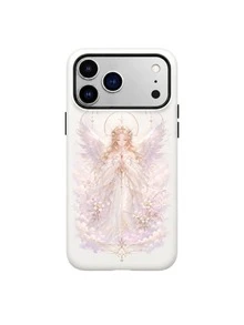 1PC Angel Wings Floral Phone Case, White Pink Angel Prayer Woman Pattern, Glossy Film Dual-Layer Thick Protective Phone Cover, Dreamy Elegant Heavenly Aesthetic, Shockproof Scratch Resistant Case For Phone 11 12 13 14 15 16 17 18 Series, Pro, Pro Max, Plus, Air, Stylish Case For Women Girls Teens, Daily Use, School, Travel, Party, Birthday Christmas Gift, Compatible With More Phone Models - Pink - View 1