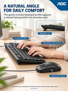 AOC KM151 Keyboard And Mouse Combo Wired Full-Size Office Keyboard Splash-Resistant Plug And Play Computer Keyboard - View 7