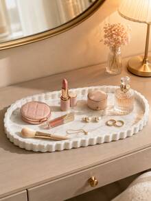 1PC Oval Vanity Tray Decorative Scalloped Storage Tray Perfume Makeup Organizer Jewelry Display Countertop Organizer Dresser Bathroom Bedroom Candle Reed Diffuser Home Decor Tabletop Accent Gift Room Decor Halloween Kitchen Cup Christmas Tools - Multicolor - View 6