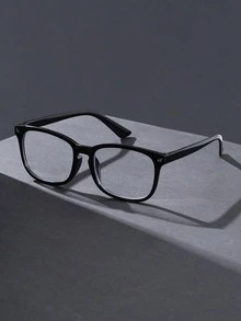 1 Pair Men's Fashion Square Frame Non-Prescription Glasses, Perfect Blend Of Minimalist Design And Modern Style, Suitable For Vacation, Party, Commute, Business, Fits All Face Shapes - 1pc Black Frame White Flat - View 2