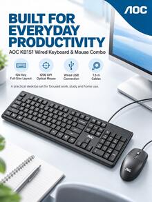 AOC KM151 Keyboard And Mouse Combo Wired Full-Size Office Keyboard Splash-Resistant Plug And Play Computer Keyboard - View 1