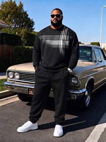 Men's Plus Size Sweatshirt Set, Autumn Pullover Long Sleeve Plus Size Sweatshirt Set, Casual 3D Print Plus Size 2-Piece Set - Black - View 4