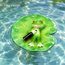 1pc Floating Lotus Leaf Pond Decor, Resin Frog Turtle Figurine, Water Floating Statue For Pool Fish Tank - A - View 6