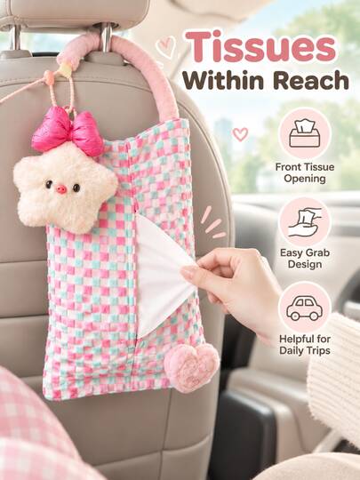 2-In-1 Car Seat Back Organizer, Tissue Storage & Trash Collection Design, Easy To Install Cute Car Seat Back Decor, Universal For Road Trip Daily Commute, Ideal For Car Owners Passengers