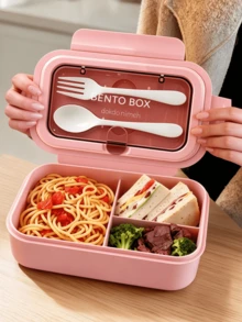 1pc 1200ml 3-Compartment Leak-Proof Portable Lunch Box With Utensils, Microwave- Independent Food Container, Lightweight Meal Prep Box Suitable For Students And Office Workers, Perfect For School, Picnic, Travel And Daily Lunch Use - Multicolor - View 2