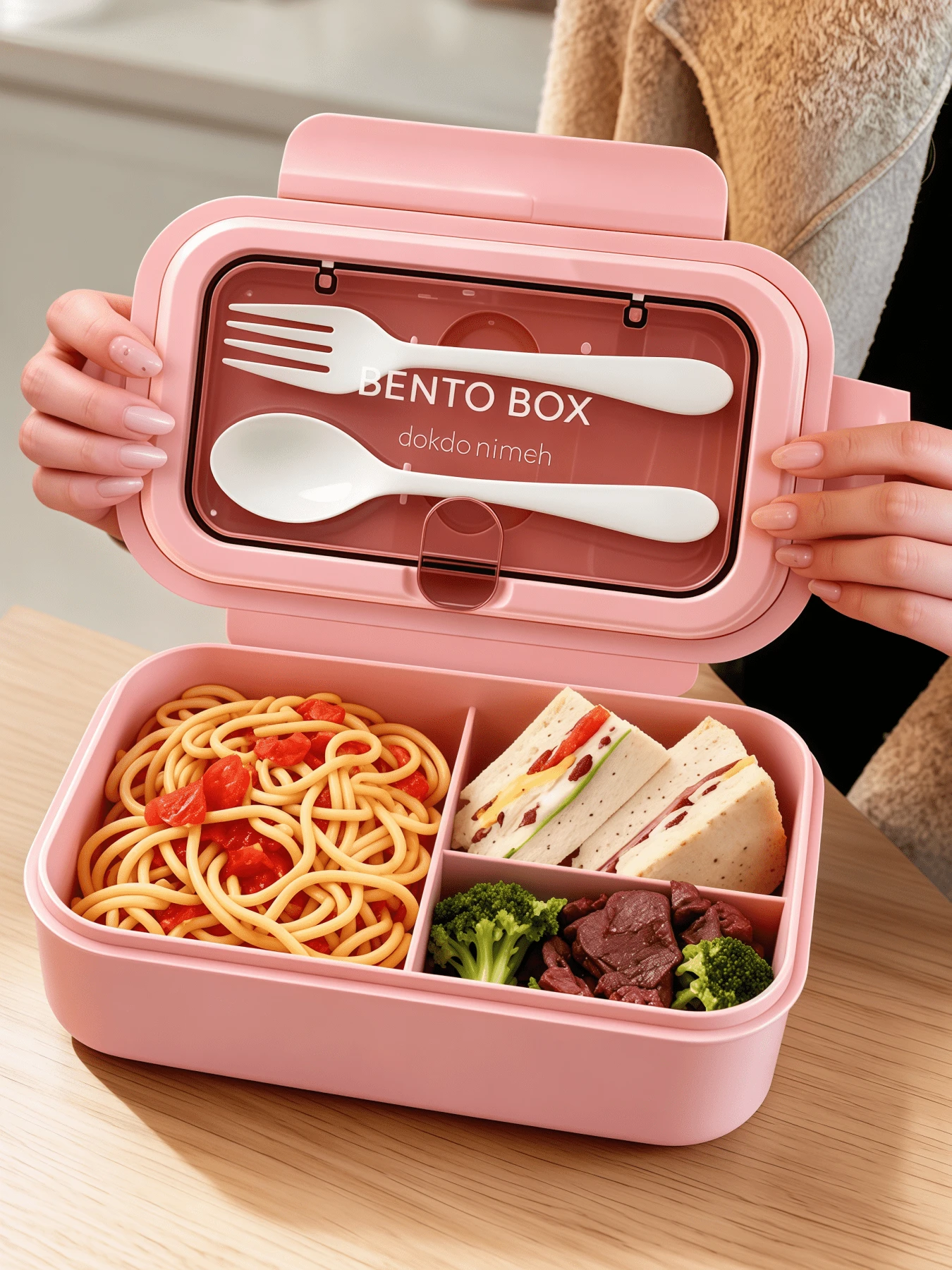 1pc 1200ml 3-Compartment Leak-Proof Portable Lunch Box With Utensils, Microwave- Independent Food Container, Lightweight Meal Prep Box Suitable For Students And Office Workers, Perfect For School, Picnic, Travel And Daily Lunch Use