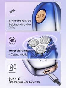 SKYWORTH 1pc IPX7 Waterproof Mini Portable Electric Shaver, Gentle Shaving, Compact & Easy To Carry, Fully Washable - Yuan Shi 3-head - View 8