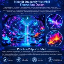 2D Flat Pattern, Single Piece, Forest Waterfall Tapestry, Dreamy Forest Waterfall, Dragonfly, Crescent Moon, Stream, Glowing Flower Pattern, Glows Under Fluorescent Light, Wall Decor, Hanging Fabric, Bedroom Backdrop, Party Decoration - Multicolor - View 10