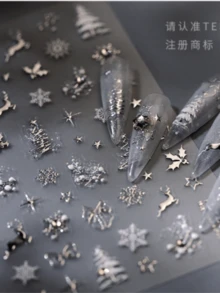 1片水晶鑽 3D 白色花朵美甲貼紙，雪花珍珠鏈浮雕美甲飾品貼，優雅白色花朵美甲裝飾 - 彩色 - 查看 1