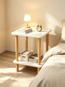 2-Tier Wooden Side Table - Sofa End Table / Coffee Table / Nightstand, Natural Wood Legs, With Lower Storage Shelf, Large Storage Space, Easy To Assemble, Suitable For Living Room, Bedroom, Beside Sofa, For Placing Books, Cups And Decorations - Multiple Specifications - View 3