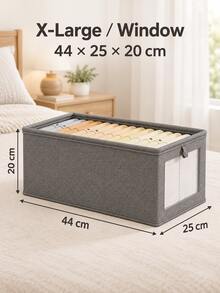 1pc Large Storage Basket | Fabric Wardrobe Organizer Box With Transparent Window, For Organizing | Foldable With Lid Home Storage, Beige, Grey Decor, Holiday Decor, Room Decor, Home Decor, Bedroom Decor - Multicolor - View 21