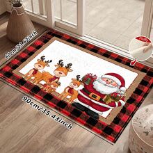 1pc Soft Faux Cashmere Material Floor Mat, Christmas Cartoon Santa Claus & Reindeer Pattern, Plaid Decor Non-Slip Mat, Suitable For Kitchen, Bathroom, Entrance, Bedroom Door, Multi-Scene Use Anti-Slip Floor Mat, Room Decor, Holiday Gift - Multicolor - View 13