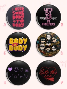 1pc/6pcs 4.4cm/1.73inch Bangtan Song Lyrics, Cartoon Character Portrait & Heart Symbol Pattern Pin Badge, Clothing Bag Backpack Decoration, Perfect Gift For ARMY Fans - Multicolor - View 2