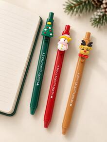 12Pcs Christmas Theme Cartoon 3D Shaped Retractable Neutral Pen Set (Includes 6 Pens And 6 Refills), Suitable For Student Learning, Office Work, Christmas Stocking Fillers, Christmas Party Gifts, New Year Gifts - Multicolor - View 3