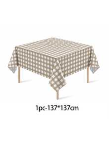 1/6/12PCS-137*274cm Khaki And White Plastic Plaid Tablecloth, Decorative Disposable Khaki Plaid Tablecloth, Suitable For Picnic, Farm, Birthday, Wedding Rectangular Tablecloth, Party Tablecloth, Autumn Decoration - Khaki - View 15