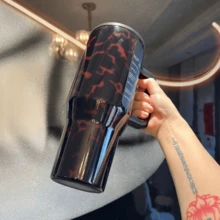 HYDRO-JUG 40OZ Large Capacity Stainless Steel Insulated Travel Tumbler With Handle Straw Leak Resistant Lid, 24H Hot Cold Retention, Portable Cup For Summer Camp Study Tour, Commemorative Gift For Outdoor Training Graduation - Tortoiseshell Pattern - View 1