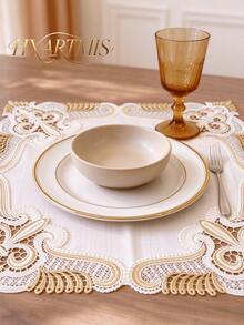 HXARTMIS 1 buah Alas Meja Persegi Bordir Renda Vintage, Alas Meja Renda Bunga Berongga, Alas Dekorasi Meja Makan Elegan Gaya Bohemian, Cocok untuk Meja Makan, Dekorasi Meja Pesta di Rumah - Coklat - View 6