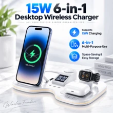 6合1磁吸無線充電站,適用手機、智慧手錶與耳機,多裝置桌面充電支架,可折疊快速無線充電器,相容 iPhone - 白色 - 查看 2